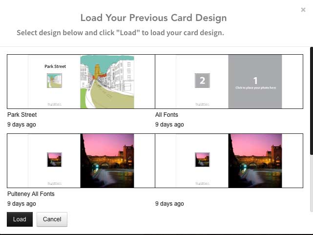 Load your previous card design